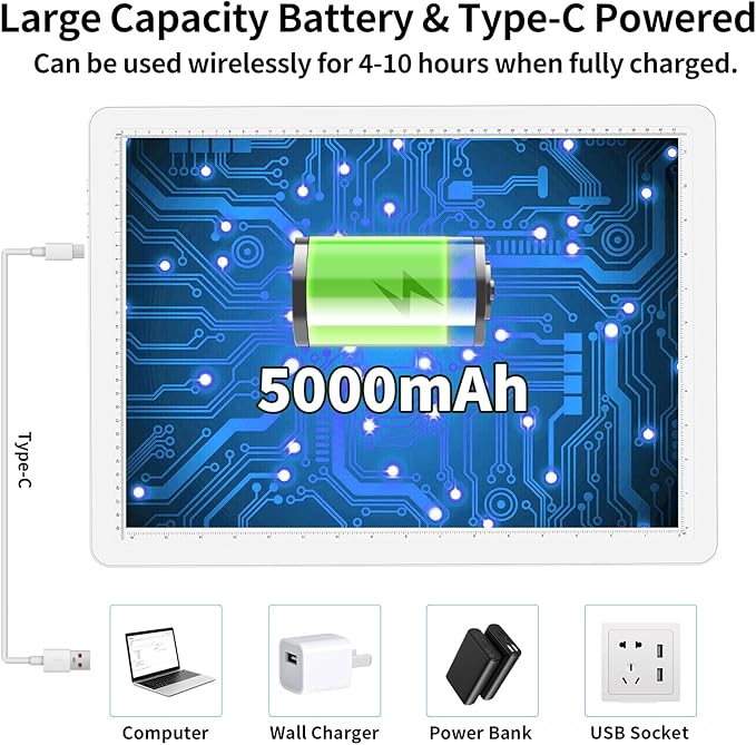 TOHETO Rechargeable A3 Light Board with Stand, Super Bright Magnetic Light Pad with Side Buttons, Wireless Light Box for Tracing and Drawing, Cordless LED Light Table for Diamond Painting, Sketching
