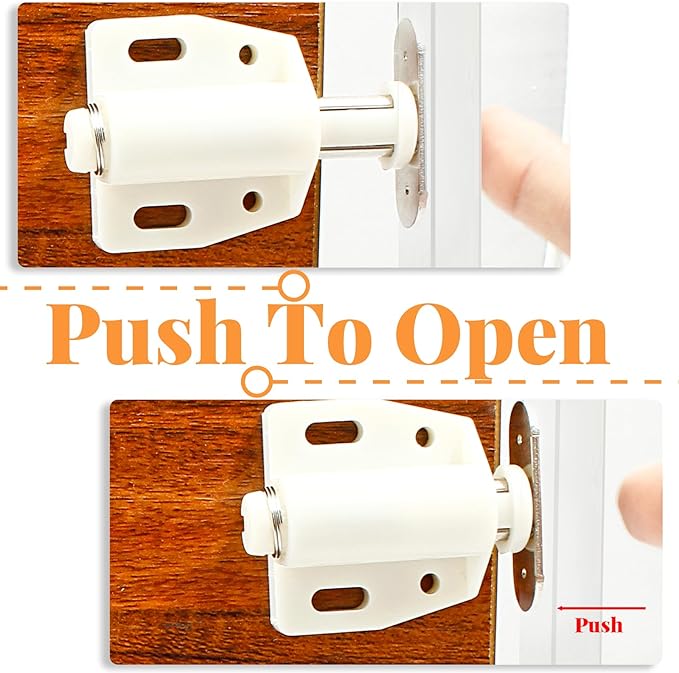 2 Pack Cabinet Magnetic Touch Latch, Push to Open Catches Magnet Push Release Latches Hardware for Kitchen Cabinet Drawer Cupboard Closet Door (White)