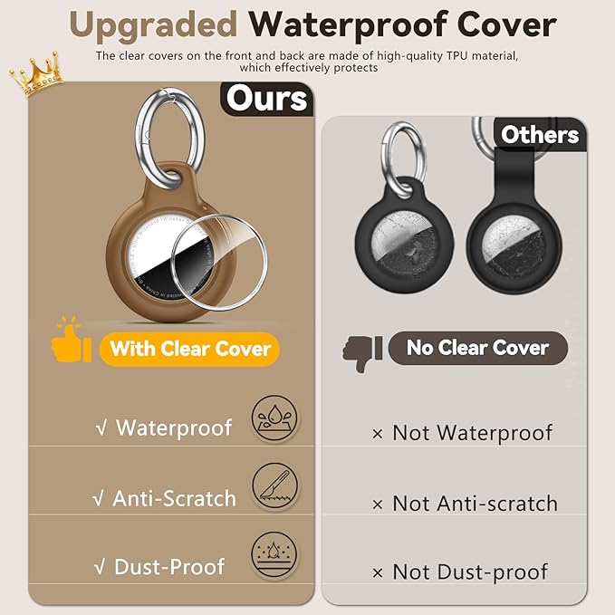 Upgrade Waterproof 2 Pack Airtags Holder with Apple Airtags Keychain, Hard PC Air Tag Case, Anti-Scratch & Shock Air tag Holder, Men's Women's Keyrings & Keychains-Black+Brown