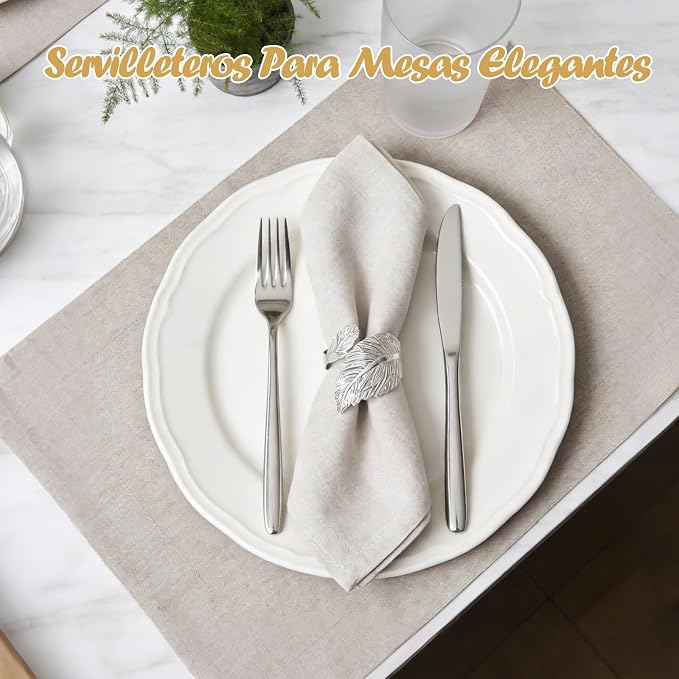 Napkin Rings Set of 24 Silver Napkin Holder Buckles | Leaf Shaped Napkin Ring - Image 5