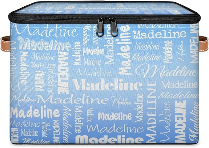 Custom Storage Basket with Name, Personalized Storage Bins with Zipper Lid, Foldable Fabric Storage Box Large capacity with Handle Blue