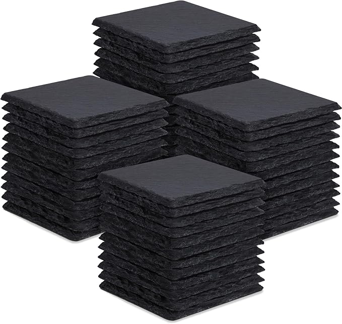 48 Pieces Slate Drink Coasters, GOH DODD 4 Inch Black Coasters Stone Coaster Set by GOHDODD