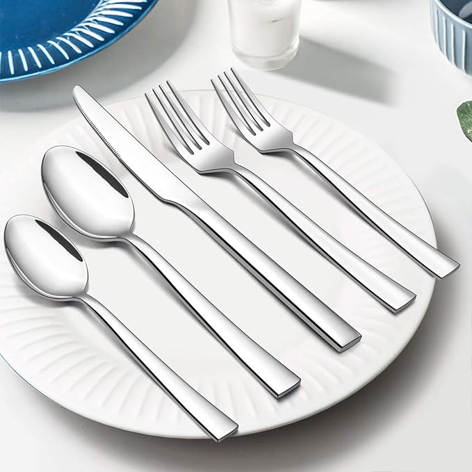40-Piece Silverware Set, E-far Stainless Steel Flatware Set Service - Image 5