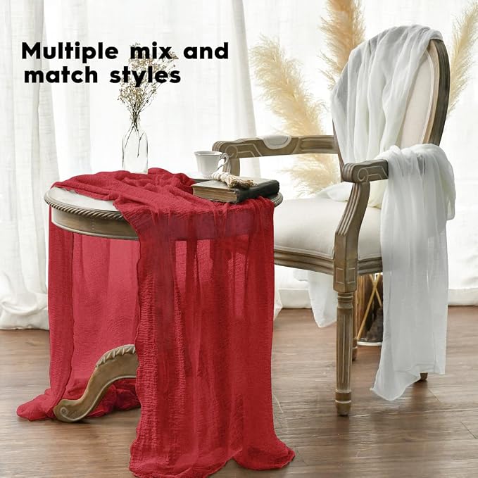 Artoid Mode Boho Cheesecloth Gauze Red Wedding Table Runner, 160 Inch Seasonal - Image 4