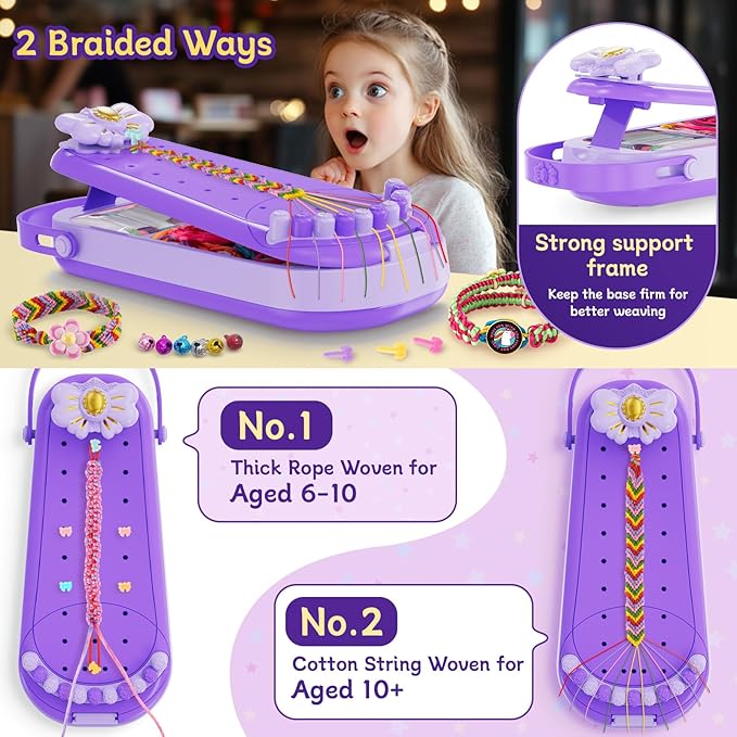 Friendship Bracelet Making Kit for Girls - DIY Bracelets Maker Art and Craft Kits for Kids - Jewelry String braiding Set Toys for Age 6 7 8 9 10 11 12 Year Old Girl Christmas Birthday Gifts - Purple