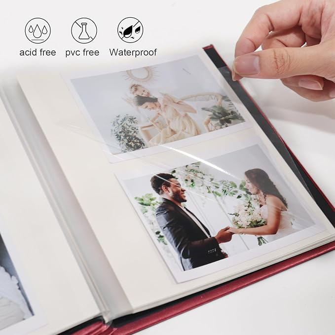 RECUTMS Photo Album Self Adhesive Magnetic Scrapbook 4x6 5x7 8x10 Pictures Scrapbook Album, 40 Pages Photo Book for DIY Baby Family Wedding with Metal Pen and Plastic Board (Red)