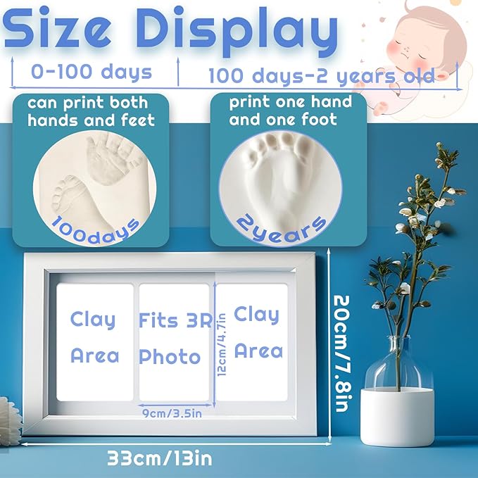 Baby Clay Hand and Footprint Kit, Newborn Keepsake Frame, Personalized Baby Gifts for New Mom Nursery Decor, Baby First Christmas Gifts for Girls Boys Baby Shower Gifts