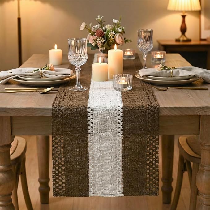 Artoid Mode Coffee Farmhouse Woven Table Runner 12x90 Inch | Seasonal Holiday - Image 2