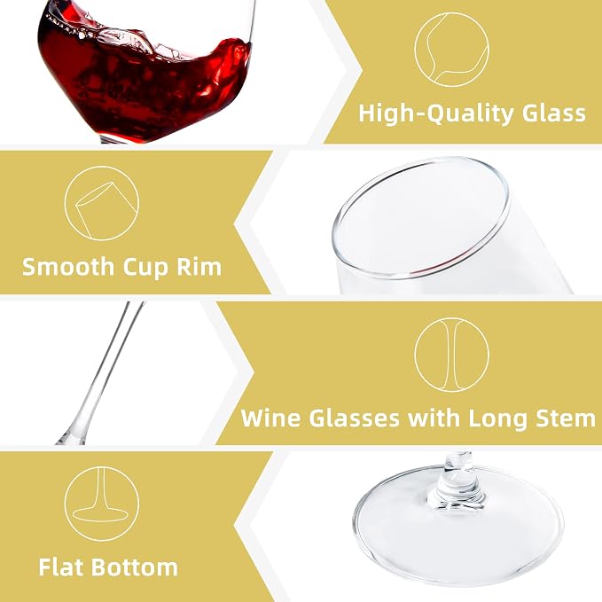 SHYRC Wine Glasses Set of 6, 12oz Clear Red/White Wine Glasses, Long Stem - Image 3