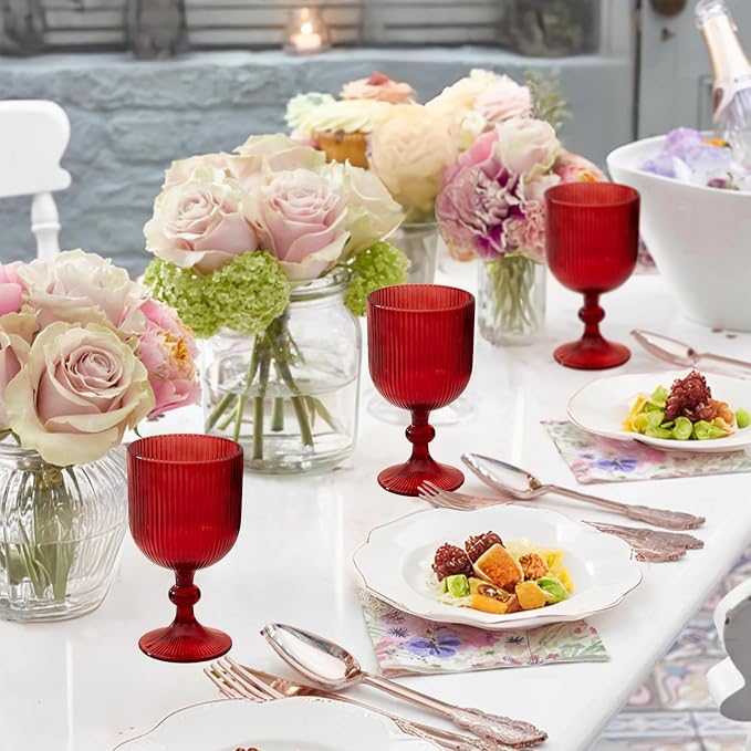 24 Pcs Red Vintage Wine Glasses, 11 Ounces Colored Glass Water Goblets - Image 4