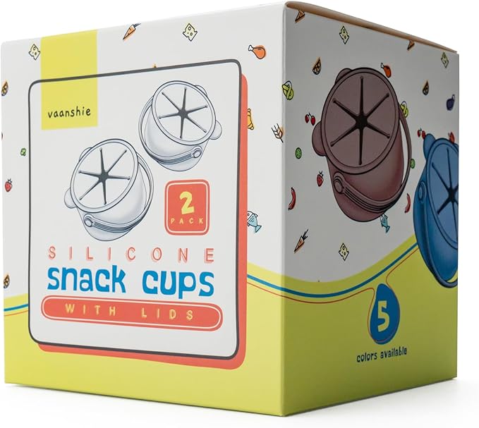 Silicone No Spill Snack Cups for Toddlers – Portable Baby Snack Cup Containers with Dustproof Lid – Dishwasher-Friendly Toddler Spill Proof Cups Without BPA, Lead, or Phthalates – Pink and Lilac