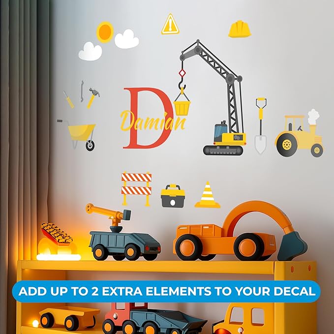 Custom Toddler Construction Crane Wall Decal I Personalized Name Decals for Walls I Nursery Wall Decal for Toddler Room Decorations I Crane Baby Sticker for Bedroom W22 x18 H (Small)