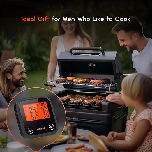 INKBIRD Dual Mode WiFi Wireless Meat Thermometer, 4 Probes with Clear LCD for Smoking, Bluetooth Meat Thermometer with Smart APP Control for Oven, Cooking