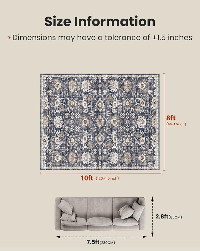 AMADA HOMEFURNISHING 8x10 Washable Area Rug, Low-Profile Large Area Rug - Image 2