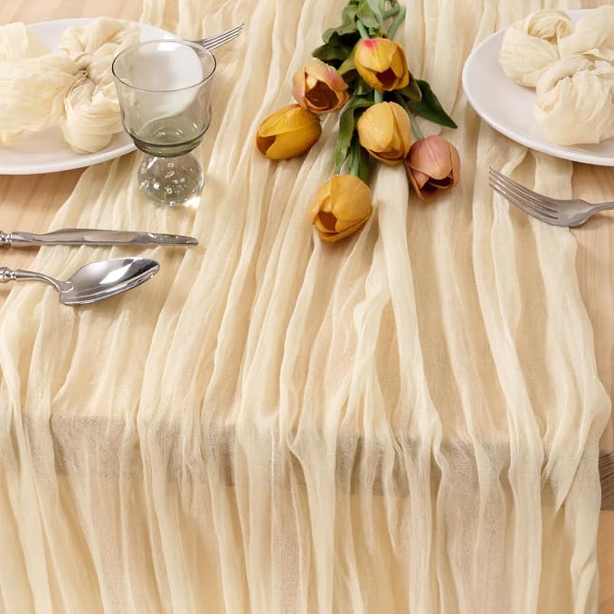 6 Pack Beige Cheesecloth Table Runner 10ft Boho Rustic Gauze Runner | - Image 2