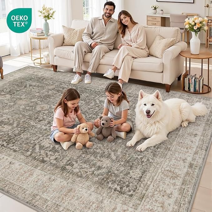 10x12 Area Rug for Living Room: Vintage Boho Neutral Washable Rug Indoor Soft - Image 7