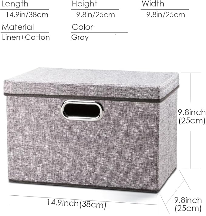 PRANDOM Foldable Storage Boxes with Lids [1-Pack] Linen Fabric Collapsible Storage Bins Organizer Containers Baskets Cube with Cover for Home Bedroom Closet Office Nursery (14.9x9.8x9.8)
