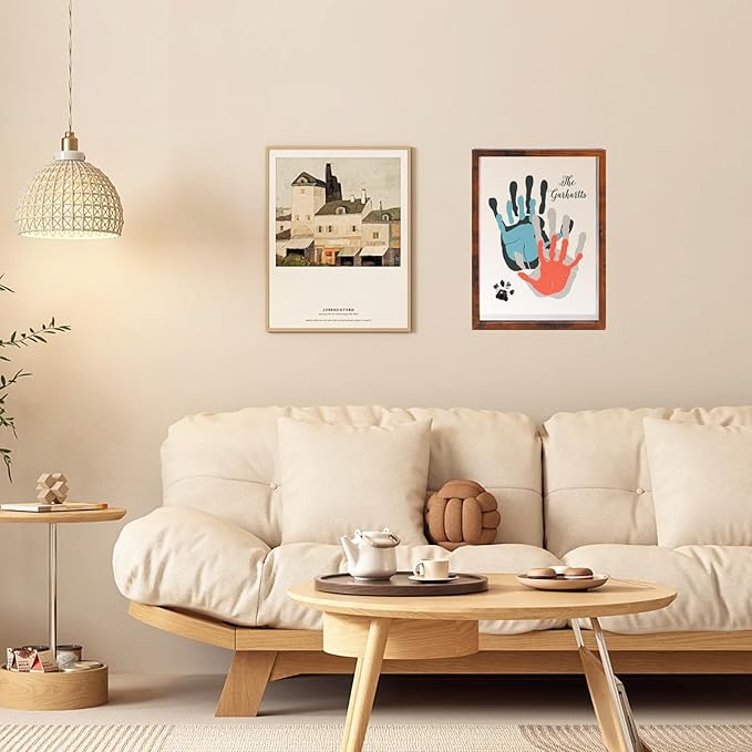 Family Handprint Kit,DIY Colorful Craft Keepsake Family Art Baby Newborn Hand and Footprint Wooden Frame for Home Decor Family Gifts Set(5 Sheets with 8 Colors) (White)