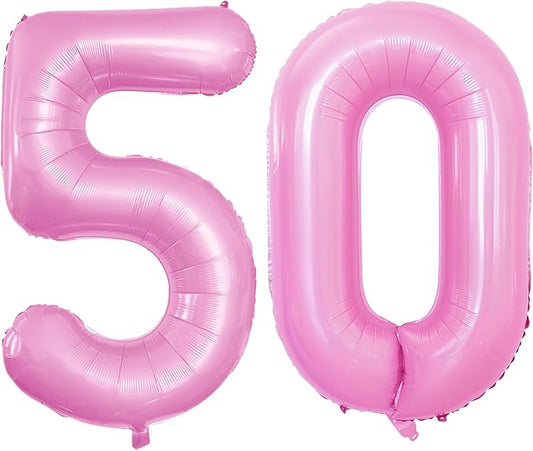 GOER Number 50 Balloons for 50th Birthday Party Decorations,42 Inch Jumbo Foil Helium Balloons for 50th Anniversary (Light Pink)