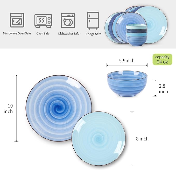 Selamica Ceramic Dinnerware Sets, 12 Pieces Plates and Bowls Sets, Scratch - Image 4