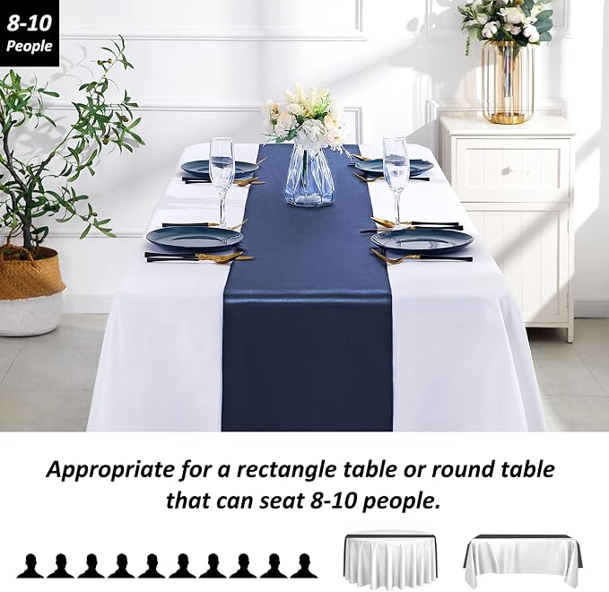 SiinvdaBZX 24 Pcs Navy Blue Satin Table Runner 12 x 108 inches Long | Bright - Image 3