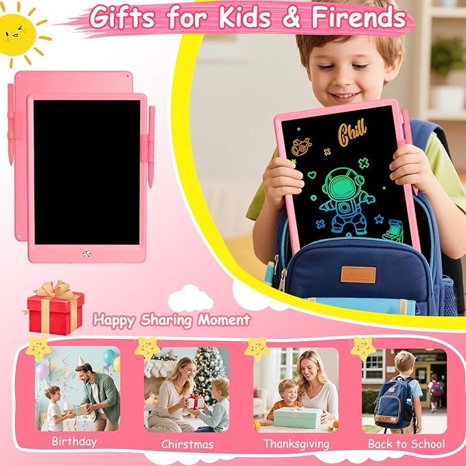 Decute Kids Toys LCD Writing Tablet with Stylus, 10 Inch Erasable Toddlers Doodle Board, Reusable Drawing Pad for Kids, Educational Christmas Birthday Gift for 3 4 5 6 7 8 Girls Boys Toddler Pink