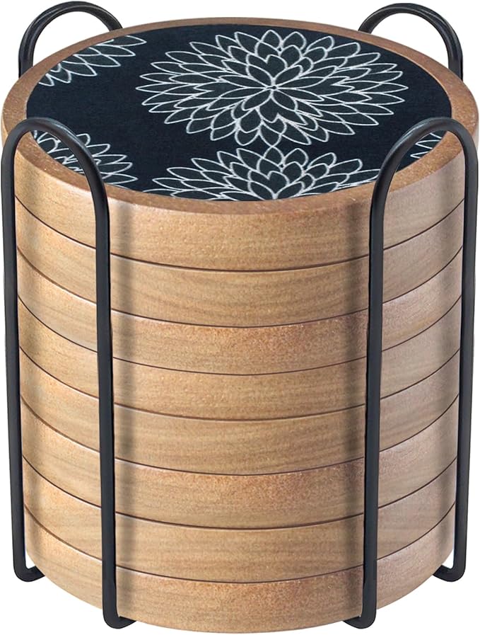 Wood Coasters Set of 8 with Holder, Cewiru Cup Mat by Unknown