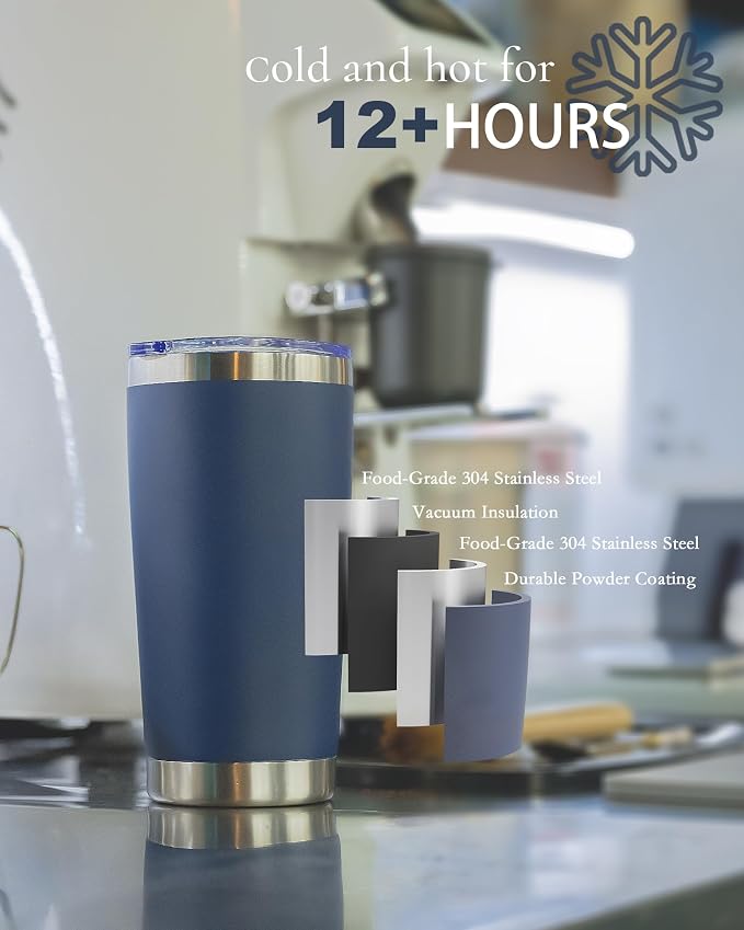20oz Travel Coffee Tumbler 8 Pack, Lids and Straws, Stainless Steel | Double - Image 2