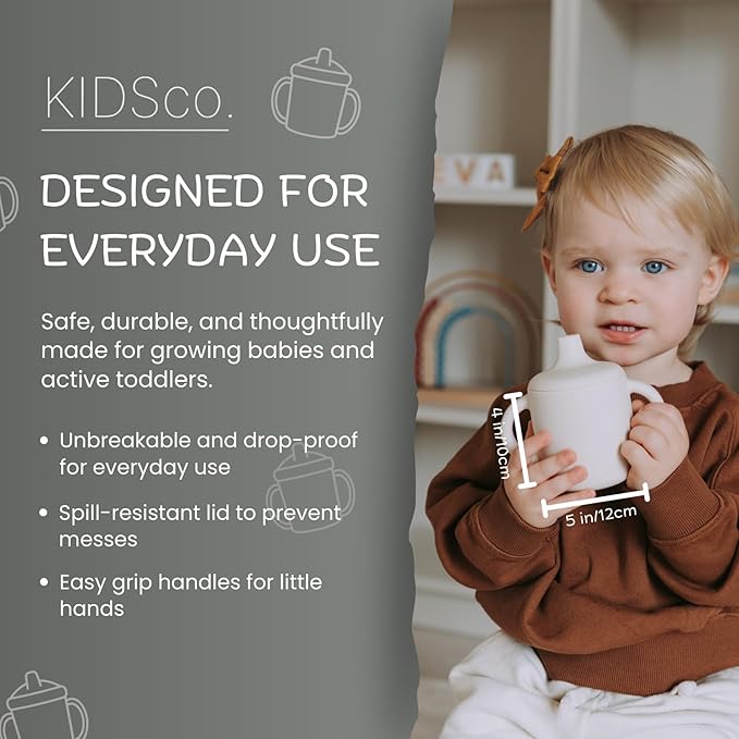 Silicone Sippy Cups with Easy Grip Tranition Handles and a Soft Spout. A Non Toxic No Spill Unbreakable Training Cup. 150ml/5oz |2-PACK Pink and Grey Mist|