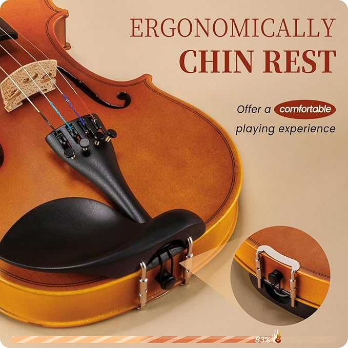 Fesley Violin Fiddle Beginner Set: 3/4 Matt Violin Kit for Student, Acoustic Violin with Hard Case, Solidwood Hand Made Starter Kit with Bow, Rosin, Shoulder Rest, Tuner, Extra Strings