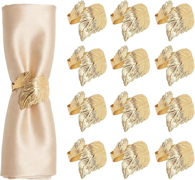 Napkin Rings Set of 24 Gold Napkin Holder Buckles | Leaf Shaped Napkin Ring Bulk by Unknown