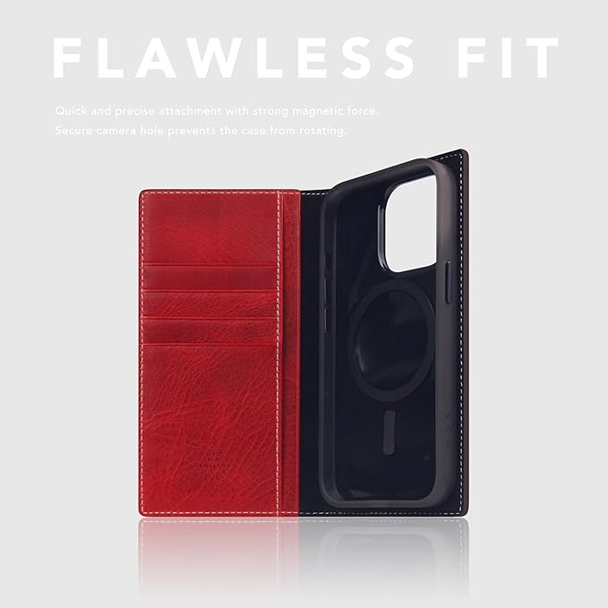 D7 Italian Wax Leather Wallet Case for iPhone 15 Pro - [2-in-1] Handcrafted Detachable Diary Style with Magnetic MagSafe Back Cover, Gift Box Included (Red)