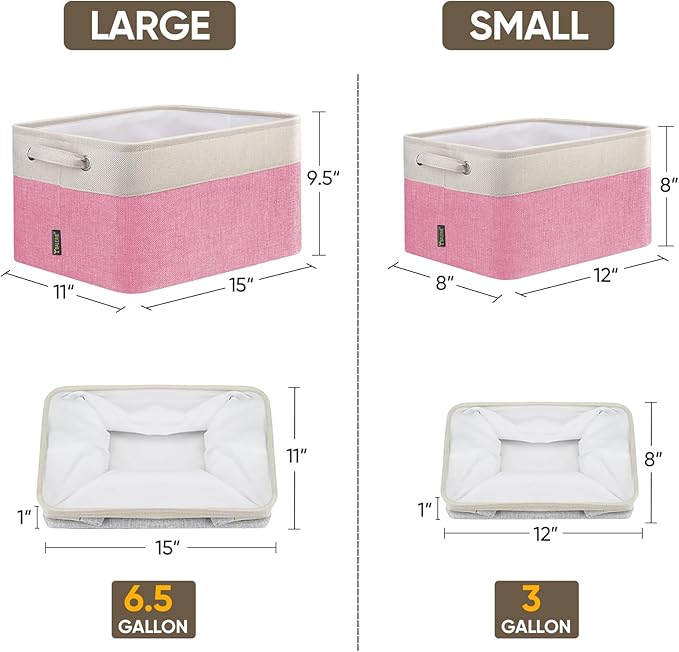 BALEINE 4 Pack Fabric Storage Bins for Shelves, Linen Storage Baskets for Organizing, Decorative Closet Bins for Clothes, Home (Pink, 15''x11''x9.5'')