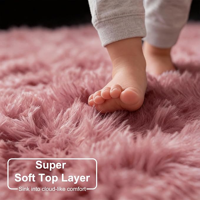 Blush Round Rug 6Ft for Bedroom, Fluffy Fuzzy Plush Circle Area Rugs for Baby - Image 4