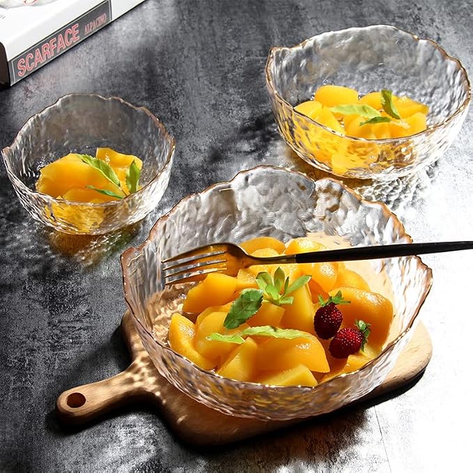 Glass Bowl for Salad Candy Fruit, Decorative Bowl-Crystal Clear Gold, 4.9" | - Image 3