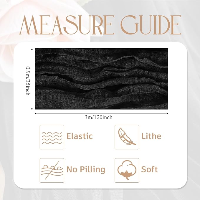 Cheesecloth Table Runner Black 10FT Boho Gauze Runner, 2 Pack | 120 Inch Cheese - Image 2