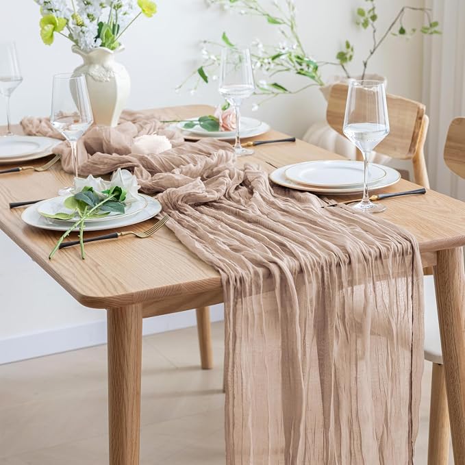 Asee'm 3pcs Nude Pink Cheesecloth Table Runner Summer Boho Rustic 10FT | Fall - Image 6