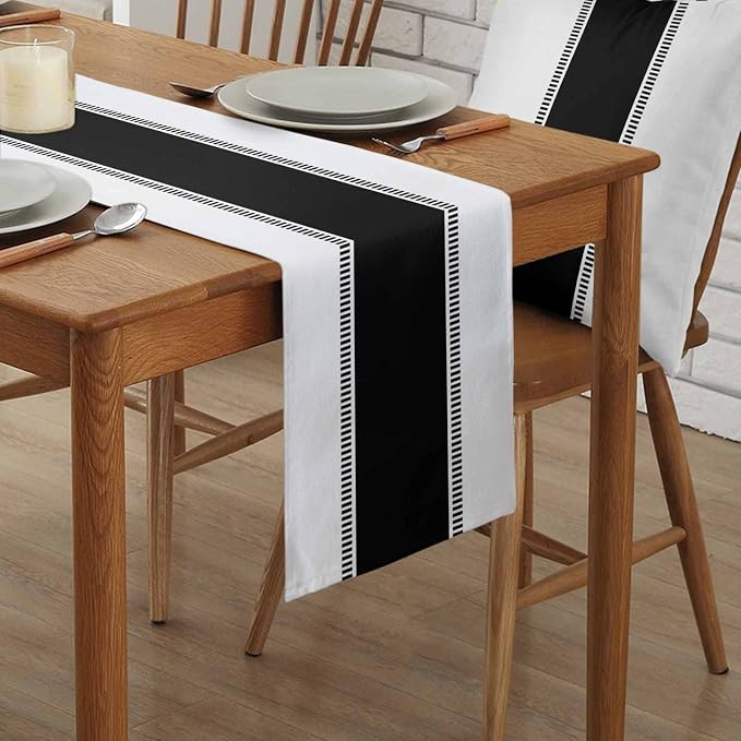 Black Table Runners, Farmhouse Stripes Table Runner Dresser Scarves, Non Slip - Image 2