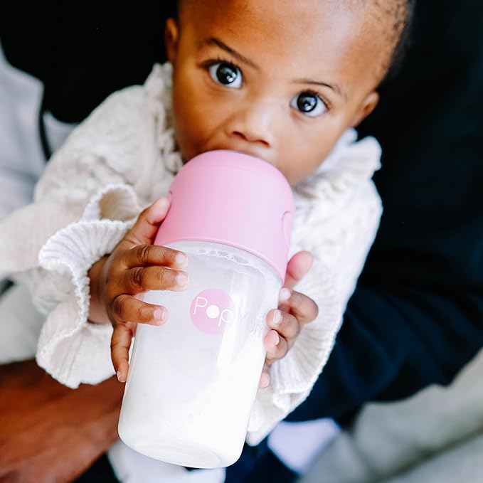 PopYum 5 oz Pink Anti-Colic Formula Making/Mixing/Dispenser Baby Bottles, 3-Pack with #1 Slow Flow Nipples, 150 ml, BPA-Free, Natural Latch