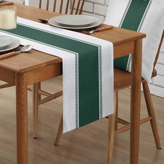 Green Stripes Table Runners 16x72 inches Long, Farmhouse Cotton Linen Table - Image 2