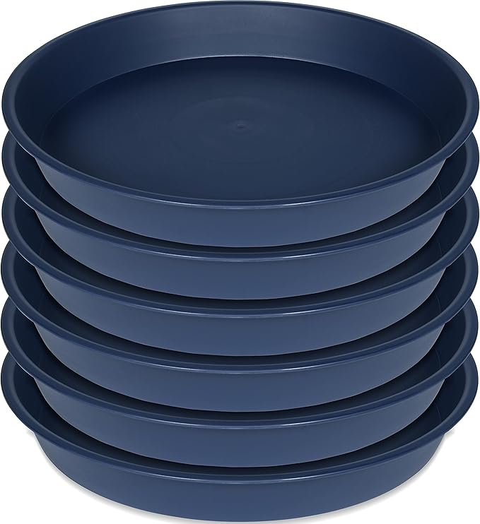 6 Pack of 8 inch Plant Saucer Blue, Plastic Plant Water Tray 8 inch Round by Bleuhome