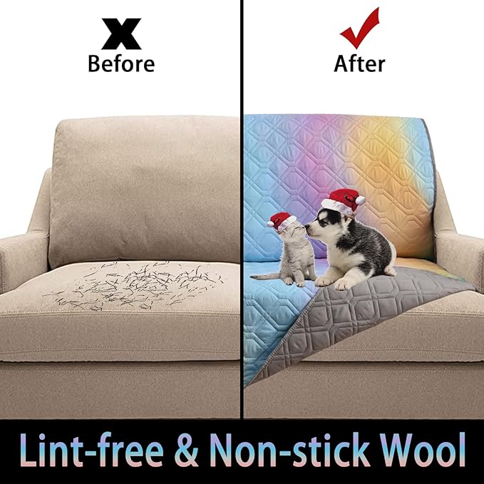 100% Waterproof Dog Bed Cover 102x82 inch Reversible Changing Pad Reusable Camping Mat for Kids/Pet/Dog/Cat Washable Geometric Embroidery Blanket Patchwork Rainbow Ombre Printed+Gray