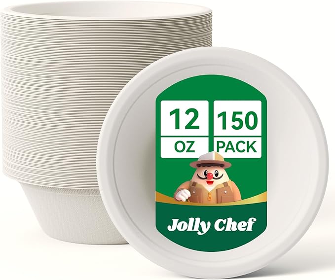 Compostable Disposable Paper Bowl Heavy Duty Soup Containers Biodegradable by JOLLYCHEF