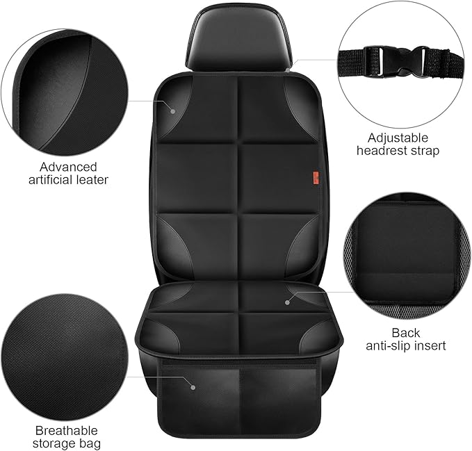 Car Seat Protector 1 Pack Car Seat Cushion Mat Thickest Padding,Waterproof 600D Fabric Car Seat Covers for Non-Slip Backing Mesh Pockets for Baby and Pet (Gray, 1 Pack)
