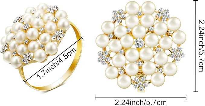 Hotop 24 Pcs Gold Napkin Rings Pearls and Flower Napkin Buckles Rhinestone - Image 3