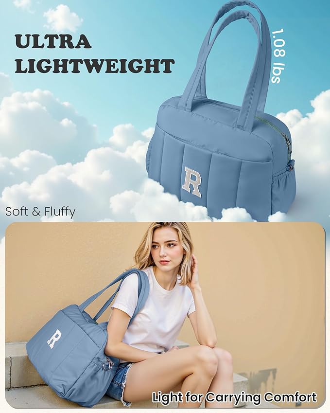 Initial Duffle Bag, Yoga Bags for Women，Overnight Bag with Wet Pocket，Lightweight Work Bags Personalized Gym Tote with Makeup Pouch-Daughter Gift from Grandma