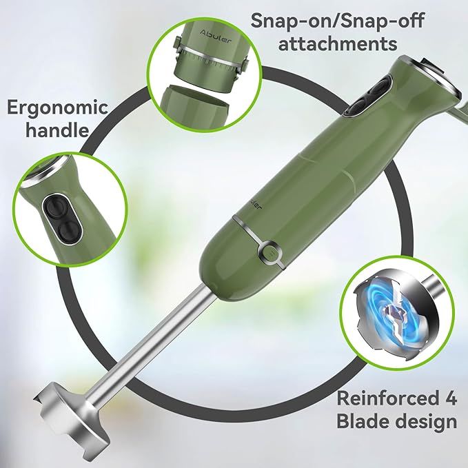 Immersion Blender Handheld 5 in 1 Hand Blender, 1000W Hand Mixer Stick, BPA-Free 12 Speed Handheld Blender with Mixing Beaker, Chopper, Whisk and Milk Frother for Soup, Smoothies, Sauce, Baby Food