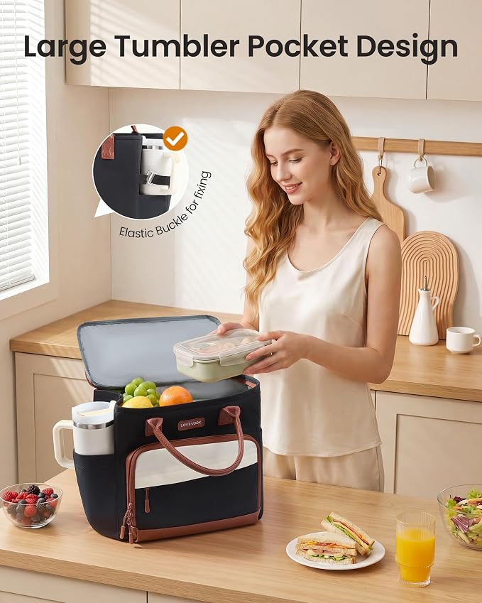 LOVEVOOK Lunch Box for Women, Adult Lunch Bag for Work, Mocha Checker | - Image 6
