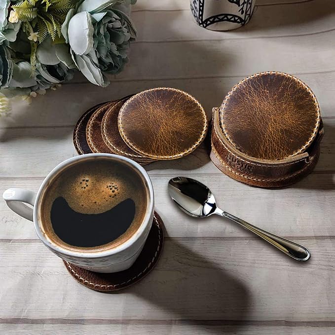 Rustic Town Leather Coasters for Drinks - Image 2
