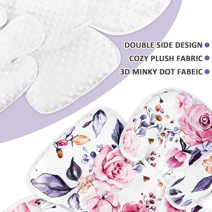 Pea Pod Baby Car Seat Head Support for Newborn, 2 in 1 Infant Car Seat Head Body Support for Girls Extra Soft Breathable Baby Car Seat Cushion Insert for Strollers, Swings, and Bouncers, Pink Floral